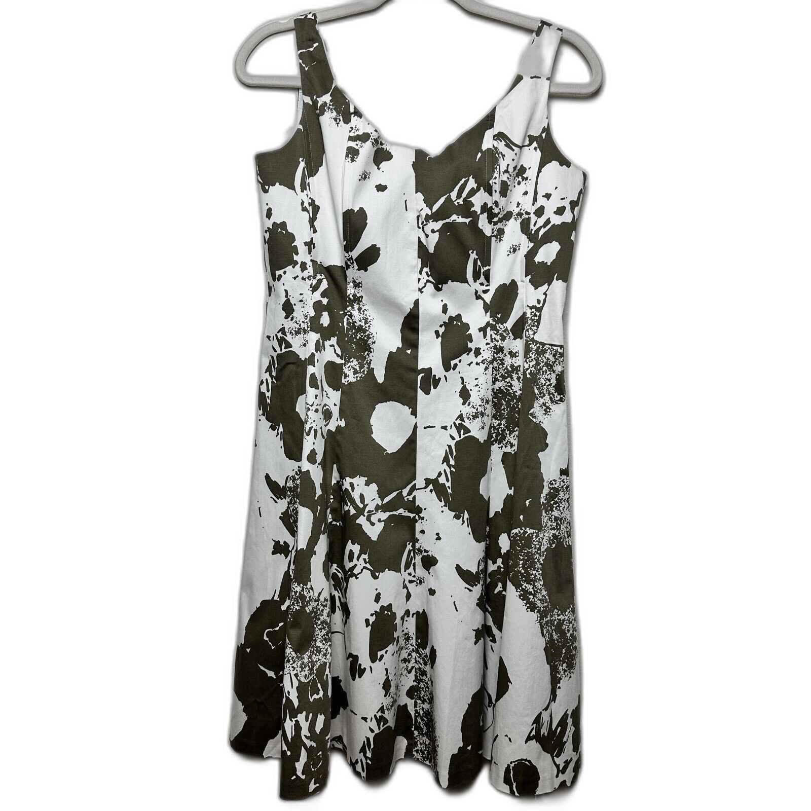 Jones New York Dress Size 12 Boning A Line Boning Camo Abstract Green Cream Y2k